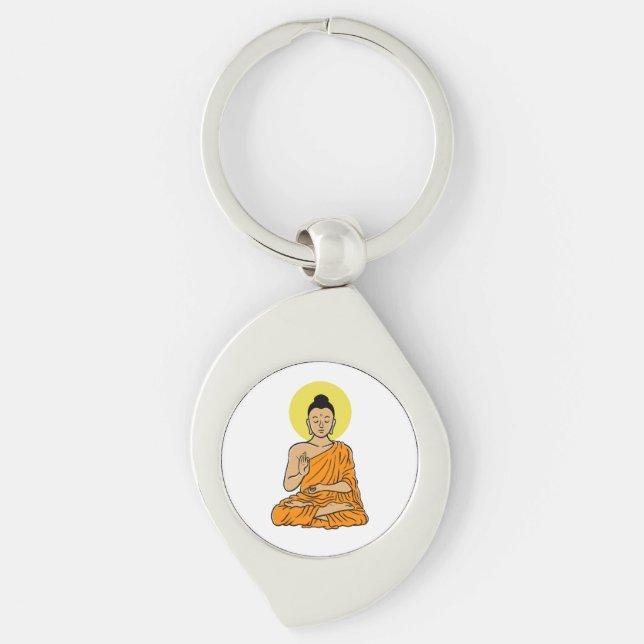 Buddha Buddhism.net Tecknad Swirl Silverfärgad Nyckelring (Framsidan)