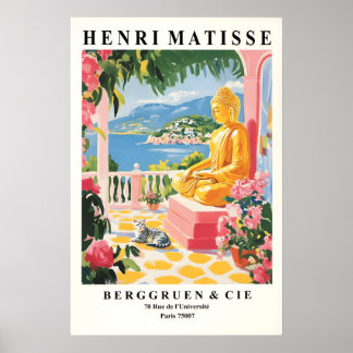 Buddha Cat Art Print Matisse Style Spiritual Wall Poster