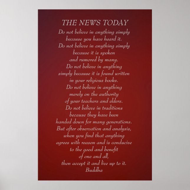 Buddha-citat, tro inte Nyheter i dag Poster (Framsidan)