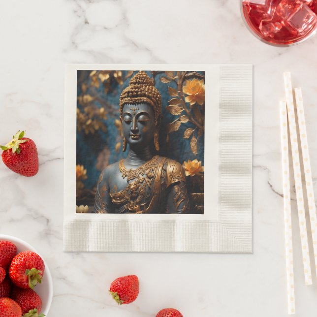 Buddha Coined Luncheon Ecru Paper Napkins  Pappersservett (Insitu)
