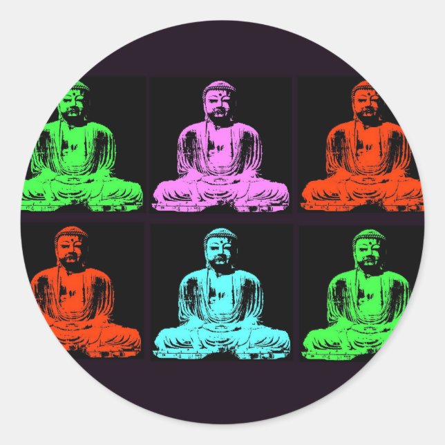 Buddha Collage Runt Klistermärke (Framsida)