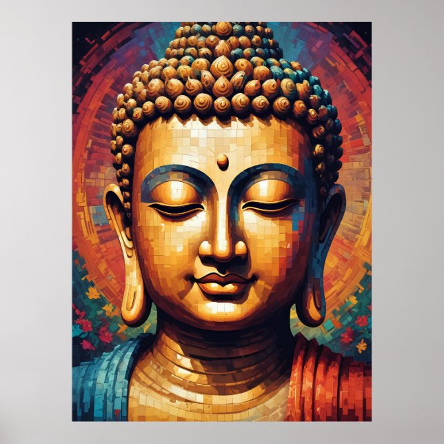 Buddha Colorful Modern Pixel Art Poster (Framsidan)