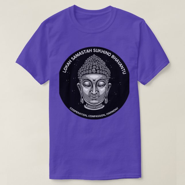 Buddha Dalai Lama Lokah Samastah Sukhino Bhavantu T Shirt (Design framsida)