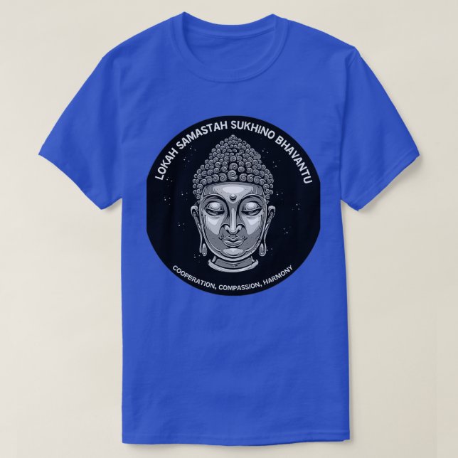 Buddha Dalai Lama Lokah Samastah Sukhino Bhavantu T Shirt (Design framsida)