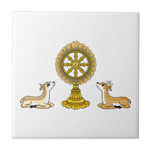 Buddha Dharma Wheel & Deers Ceramic Tile Kakelplatta