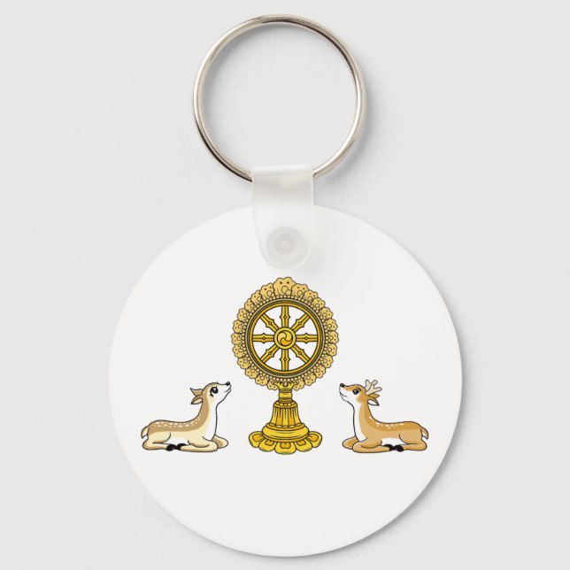Buddha Dharma Wheel & Deers Keychain Nyckelring (Framsida)