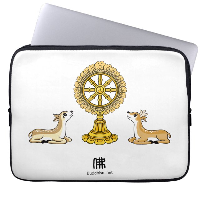 Buddha Dharma Wheel & Deers Laptop sleeve (Framsidan)