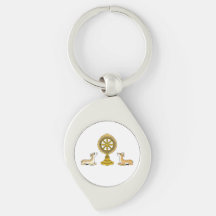 Buddha Dharma Wheel & Deers Metall Keychain