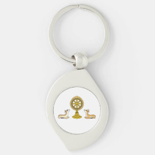 Buddha Dharma Wheel & Deers Metall Keychain Swirl Silverfärgad Nyckelring