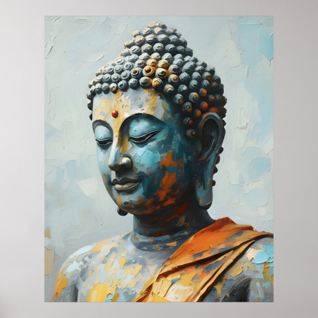Buddha Färgrik Målning - Modern Impasto Konst Poster (Framsidan)