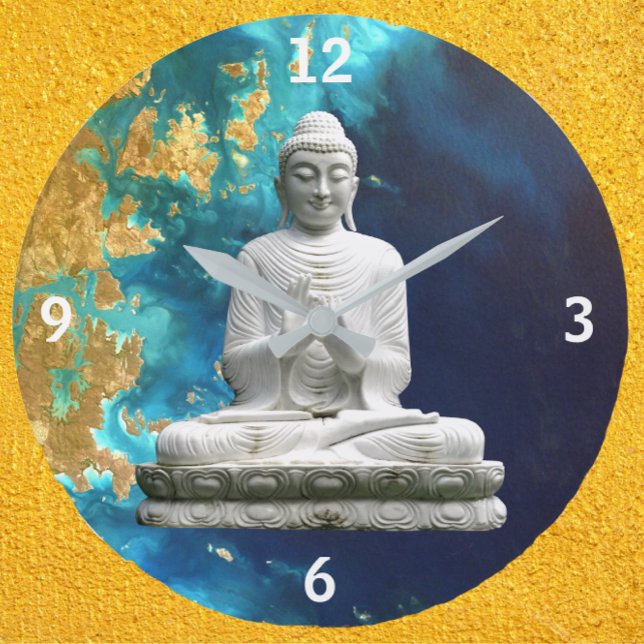 Buddha Flytande mot Blues and Guld Clock Stor Klocka (Skapare uppladdad)