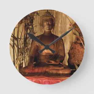 BUDDHA: Förkoppra statyn Rund Klocka