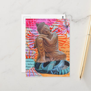 Buddha Fredlig Mixed Media Collage Vykort