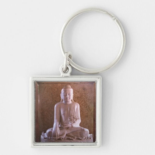 Buddha Fyrkantig Silverfärgad Nyckelring (Framsidan)