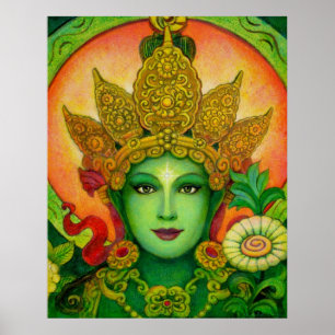 Buddha Goddess Grönt Tara vackra konst Poster