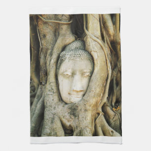 Buddha Head i Fig Träd ... Ayutthaya, Thailand Kökshandduk