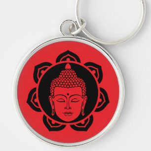 Buddha Head Meditation Jewelry Rund Silverfärgad Nyckelring