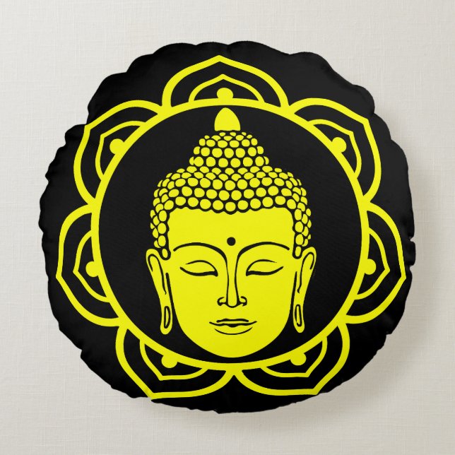 Buddha Head Meditation Pillow Rund Kudde (Framsidan)