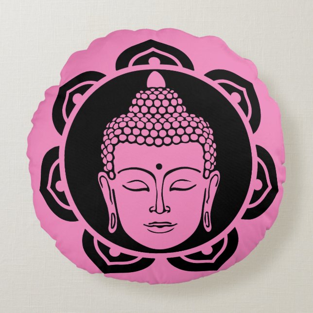 Buddha Head Meditation Pillow Rund Kudde (Framsidan)