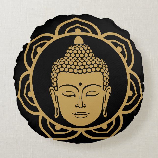 Buddha Head Meditation Pillow Rund Kudde (Framsidan)
