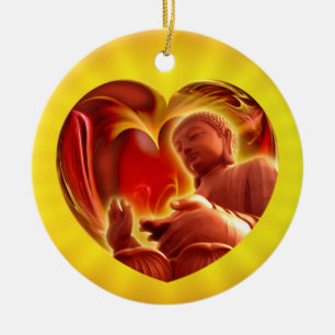 BUDDHA Heart gult shink Julgransprydnad Keramik