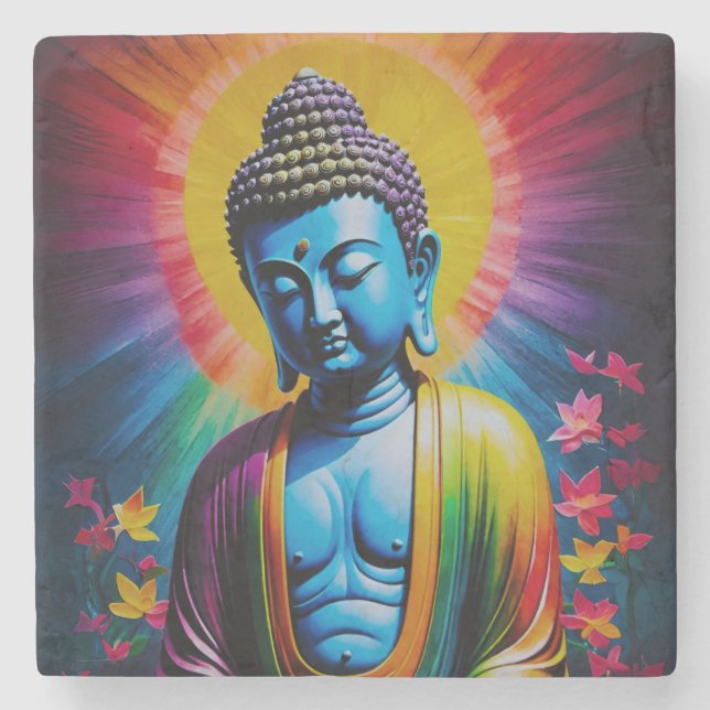 Buddha Heliga Fredsstrålar Stenunderlägg (Framsidan)