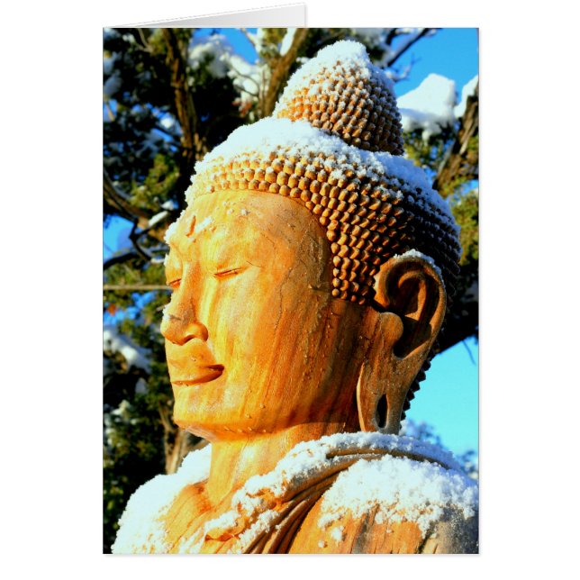 Buddha-huvud i snö hälsningskort (Framsidan)