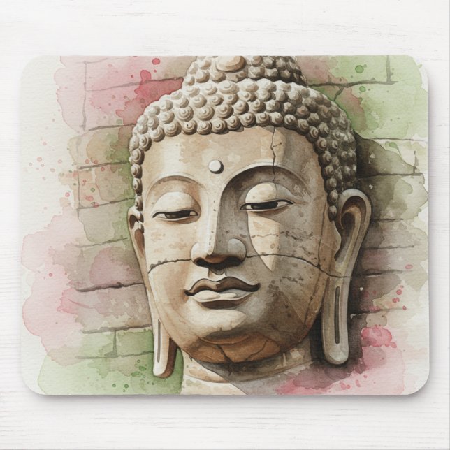 Buddha-huvud i sten musmatta (Framsidan)