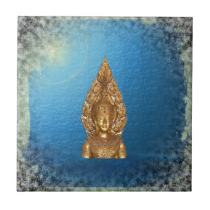 buddha i blått kakelplatta
