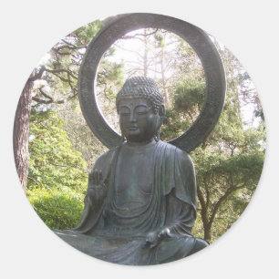 Buddha i den japanska Teaträdgården Runt Klistermärke