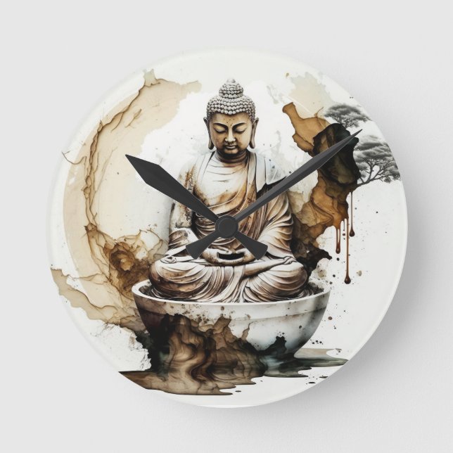 Buddha i Earth Tones Rund Klocka (Framsida)