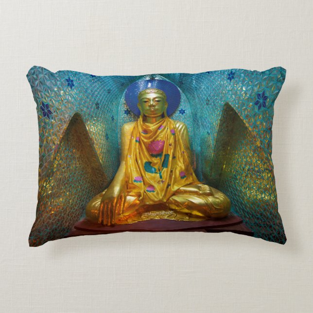 Buddha i utsmyckad nisch prydnadskudde (Framsidan)