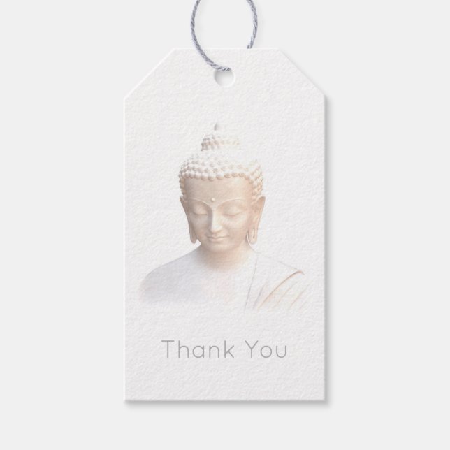 Buddha in White | Serene Meditative Tack Presentetikett (Framsidan)
