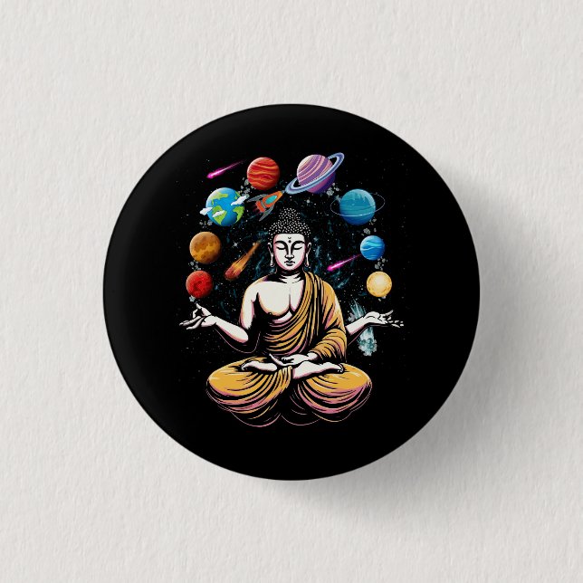 Buddha Juggling Space Planets Zen Yoga Meditation Knapp (Framsida)