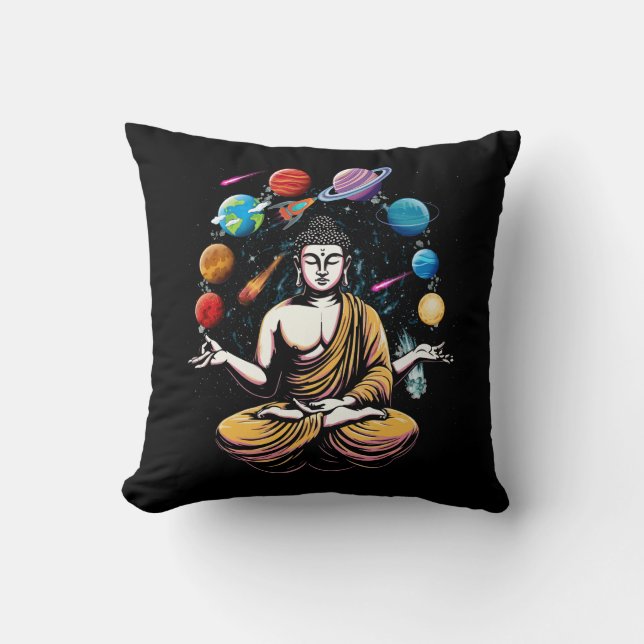 Buddha Juggling Space Planets Zen Yoga Meditation Kudde (Framsida)
