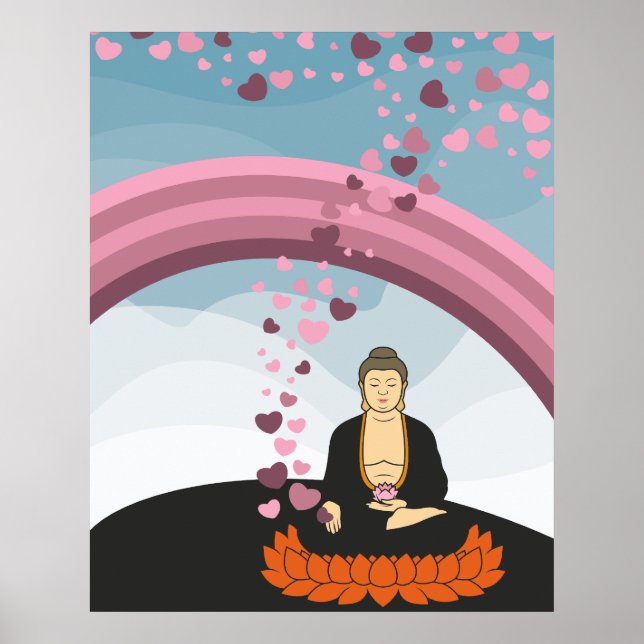 Buddha Kärlek Hearts Poster (Framsidan)