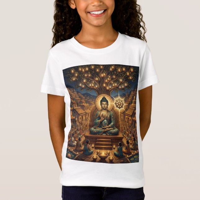 Buddha konst religiös t-shirt - Fredlig upplysning (Framsida)