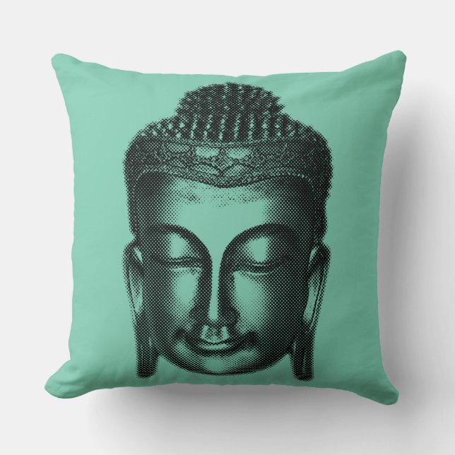 Buddha-leende II - halvtonssvart + dina idéer Kudde (Framsida)