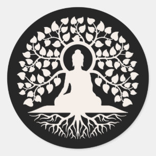 Buddha Livets Träd Andlig Konst Runt Klistermärke