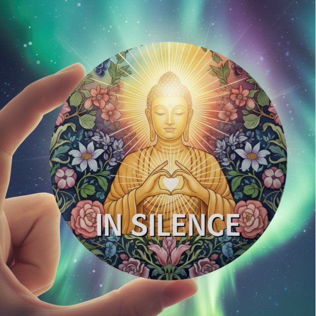 Buddha, ljust hjärta, Blommigtens Vintage, i tysth Knapp (Buddha "In Silence" Button)
