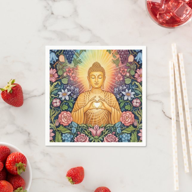 Buddha, ljust, Party, Blommigt, Vintage Pappersservett (Insitu)