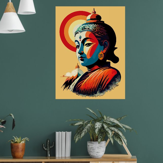 Buddha Lord Retro Pop Art Porträtt Poster (Vardagsrum 1)