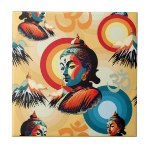 Buddha Lord Retro Pop Art Seamless Mönster Kakelplatta