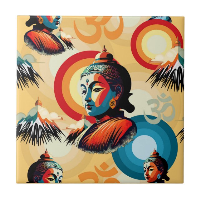 Buddha Lord Retro Pop Art Seamless Mönster Kakelplatta (Framsidan)