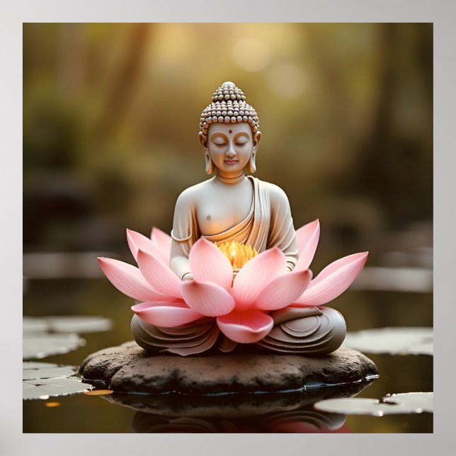 Buddha Lotus Flower Buddhism Zen Spirituality Poster (Framsidan)