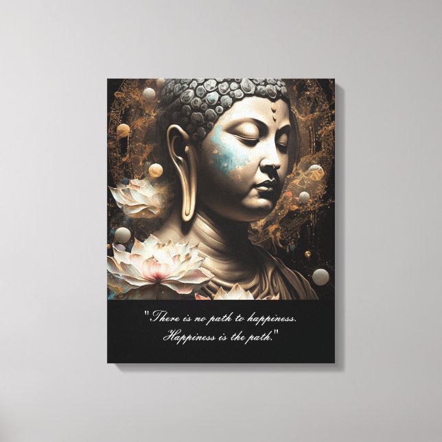 Buddha Lotus Flower Happiness Quote Canvastryck (Framsida)