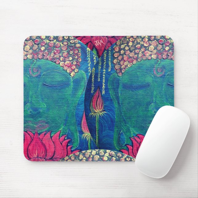 Buddha Lotus grönt meditation Buddhism Mouse Pad Musmatta (Med mus)