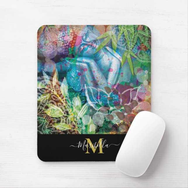 Buddha Lotus Mandala personalize Monogram Boho Musmatta (Med mus)