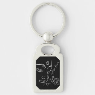 Buddha Lotus om Mani Padme Hum White Rektangulärt Silverfärgad Nyckelring