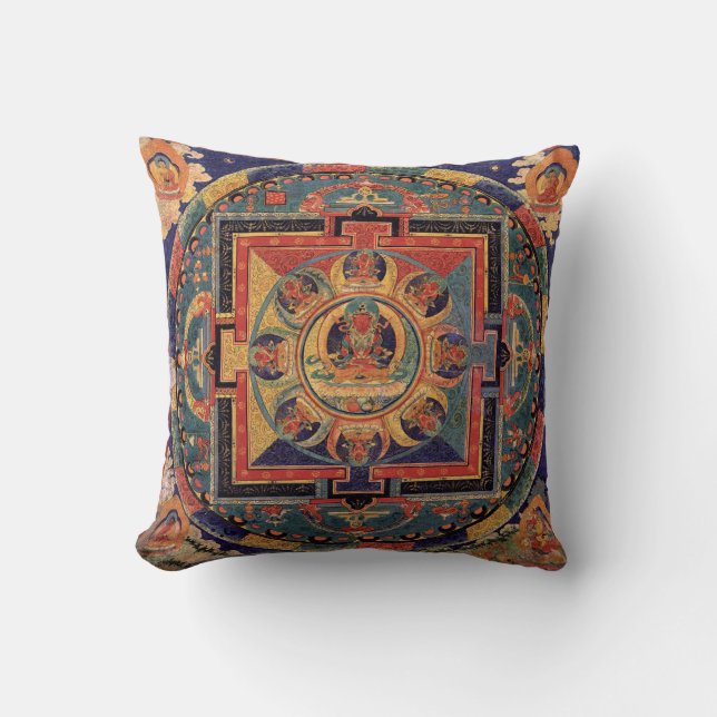 Buddha Mandala Antique Tibetan Thanka Cushion Kudde (Framsida)